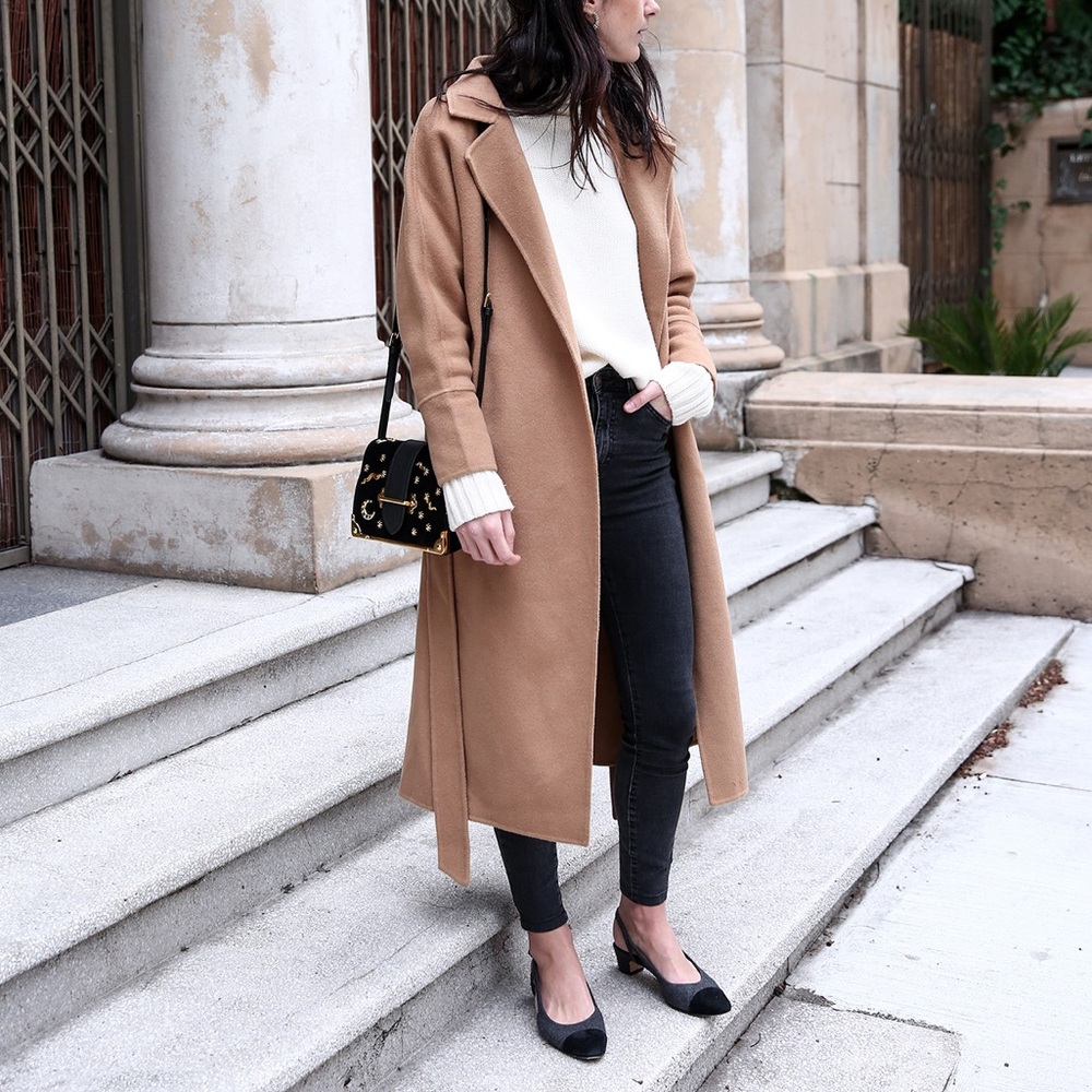 NWT Mute by JL Lydia Long Cinched Waist Camel Coat JL033 size XS